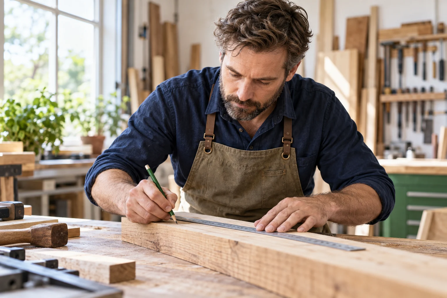Handwerker an seiner Werkbank &ndash; KI-generiertes Symbolbild