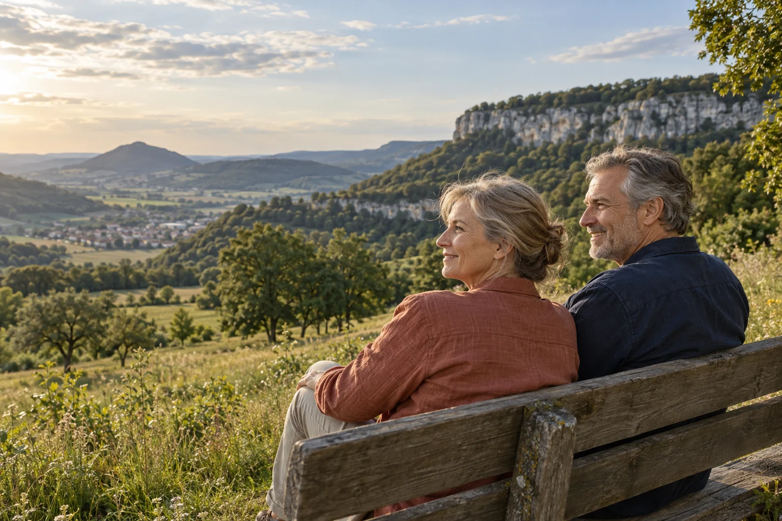 Paar an einem von der Schwäbischen Alb inspirierten Aussichtspunkt – KI-Symbolbild
