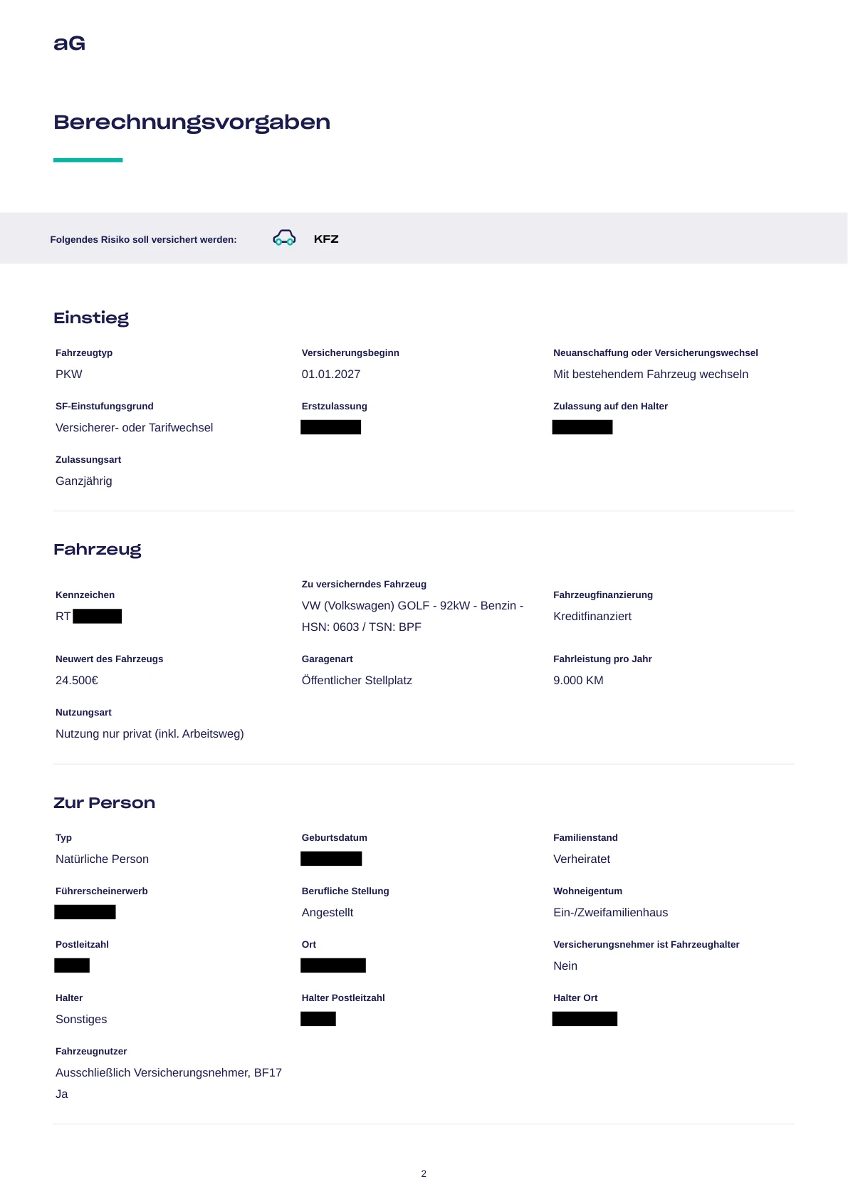 Anonymisierter Kfz-Leistungsvergleich &ndash; Seite 2 von 8