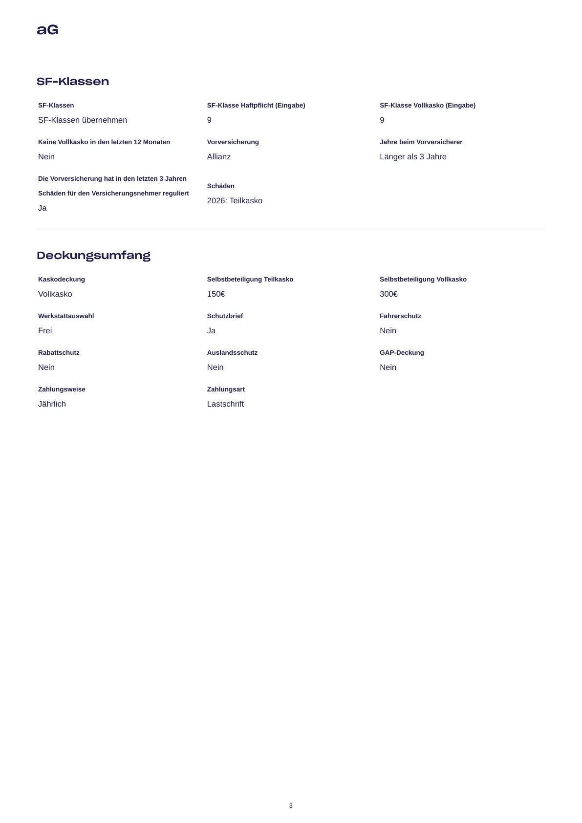 Anonymisierter Kfz-Leistungsvergleich &ndash; Seite 3 von 8