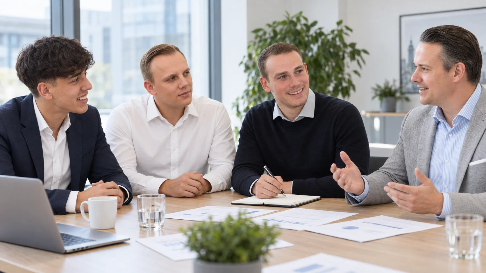 Das albfinanz-Team bespricht ein Anliegen &ndash; illustrative KI-Szene