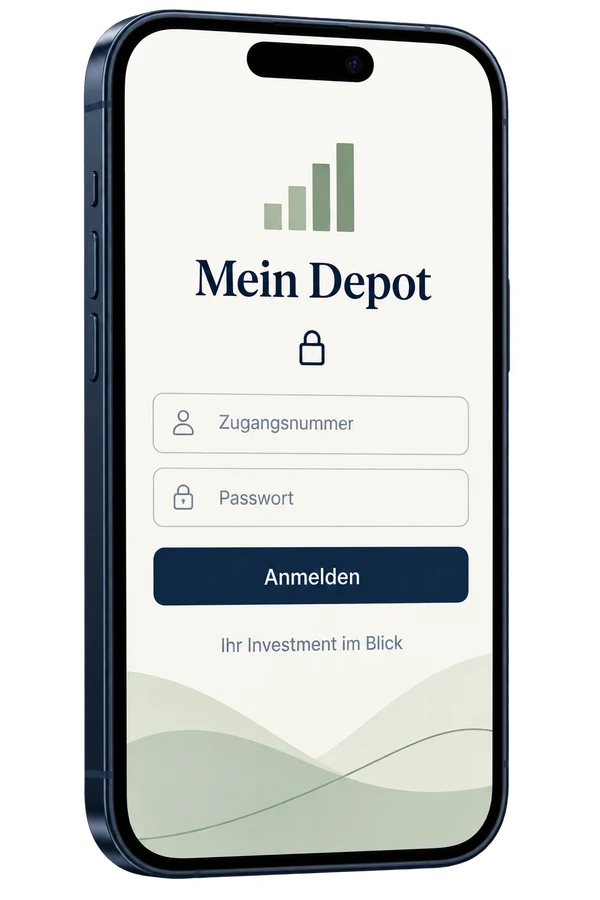 Smartphone mit beispielhafter Depot-Anmeldemaske &ndash; illustrative Ansicht