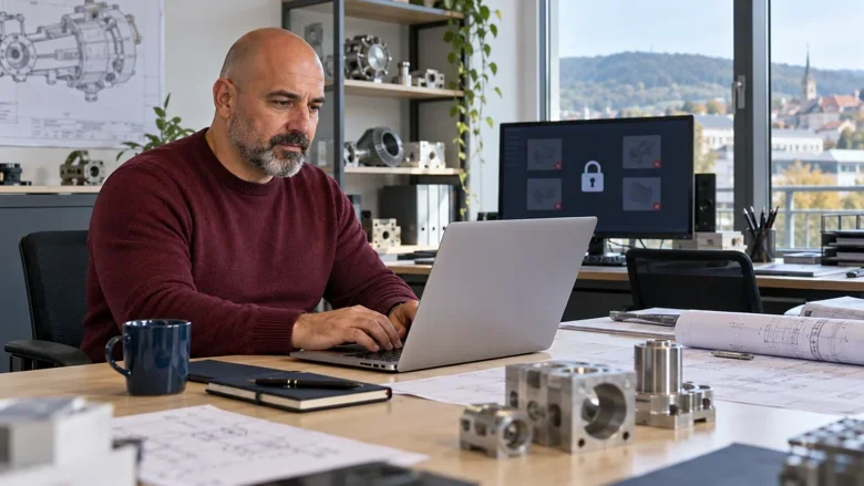 Inhaber eines Ingenieurb&uuml;ros dokumentiert einen Cybervorfall an einem separaten Laptop &ndash; KI-Beispiel