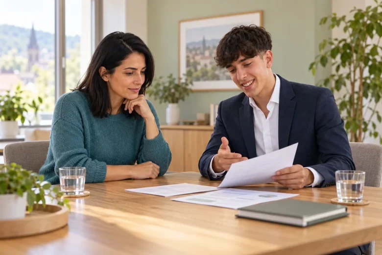 Ihre Familie soll finanziell abgesichert bleiben. Illustrative KI-Szene.